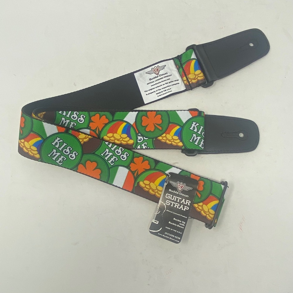 Buckle-Down Guitar Strap Kiss Me St Patricks Day Shamrock Pot of Gold USA Made